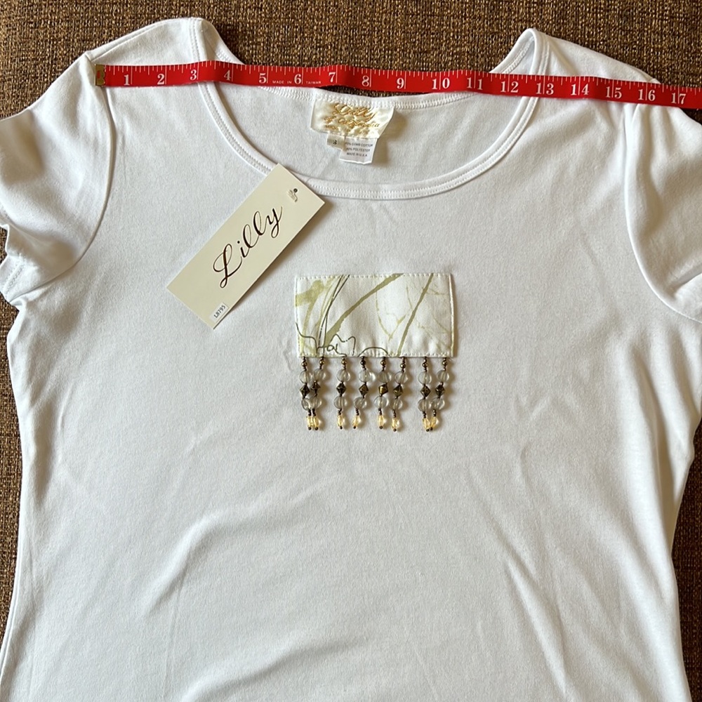 White with Sage Bead Detailed Tee - Picture 8 of 9